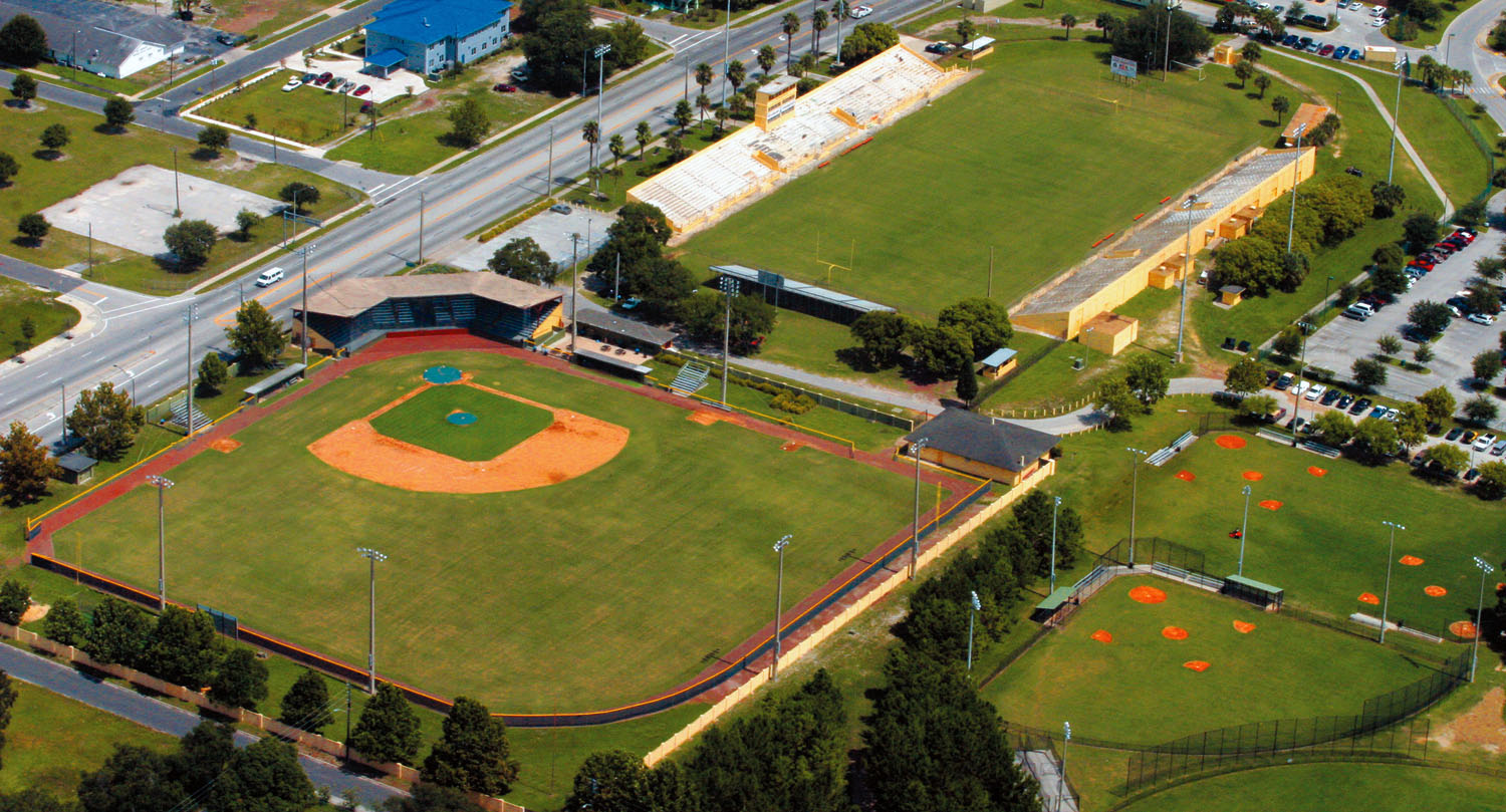 An aerial view of historic Henley Field