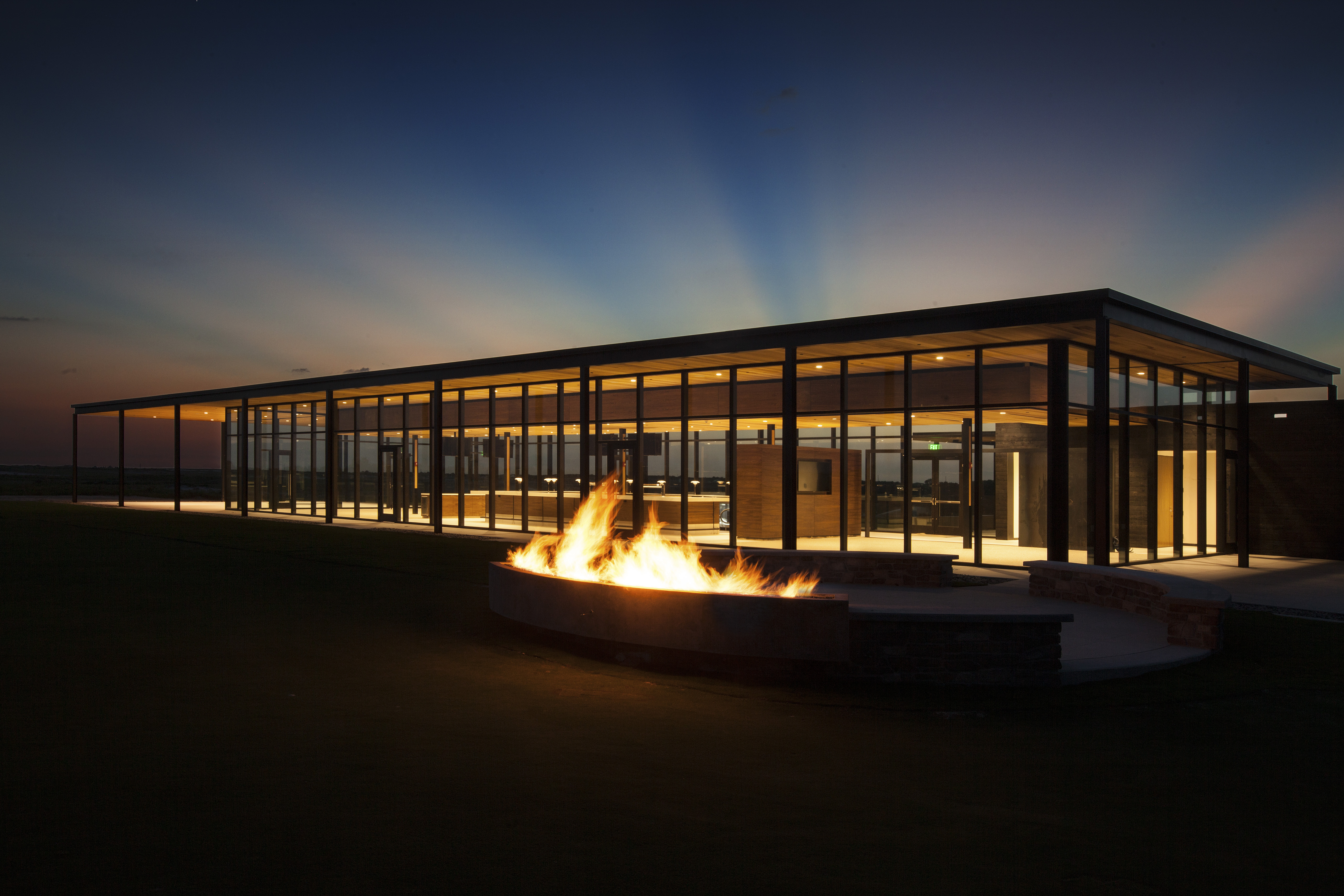 A fire pit burns at Streamsong's Black Course