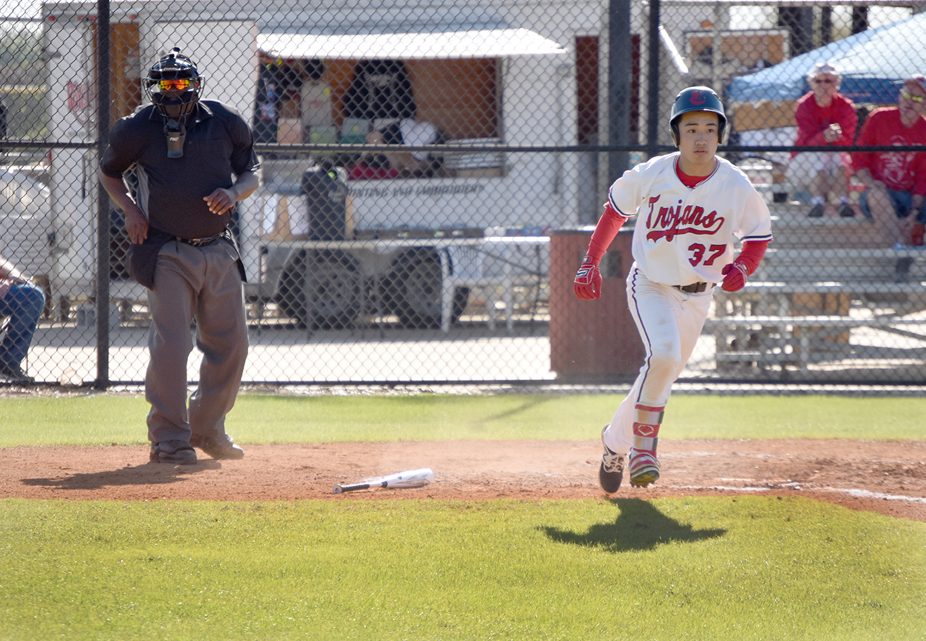 A batter takes his base during a baseball game